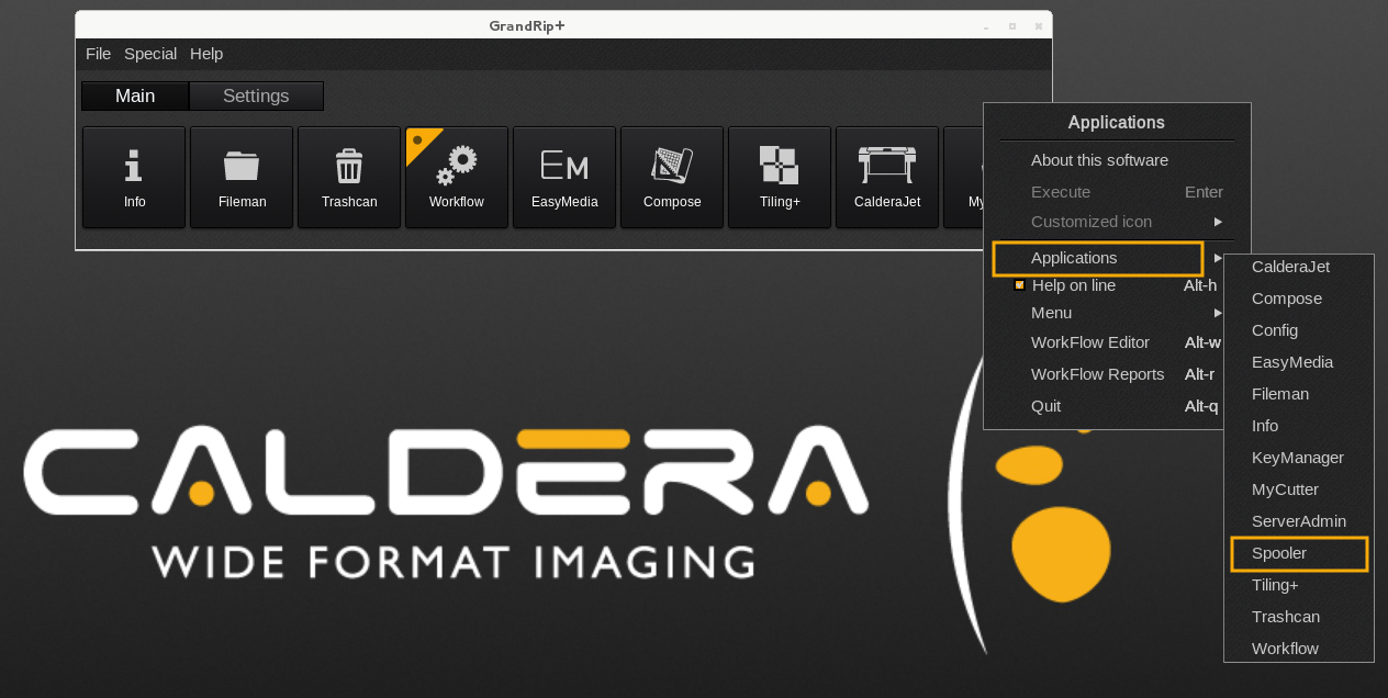 Spooler option in the Applications menu